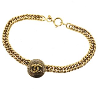 Chanel Cc Logos Chain Necklace Choker Gold - Tone France Vintage Authentic Zz7 M