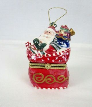 Mr Christmas Santa Sleigh Music Box Ornament Plays Jingle Bells Qvc Ceramic