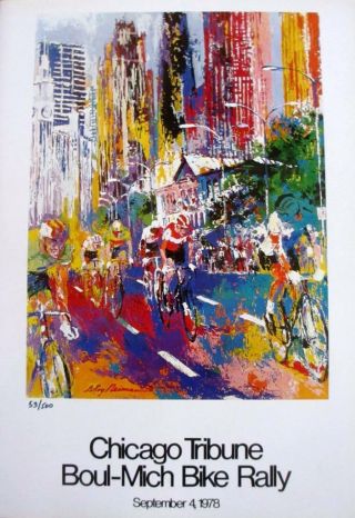 Leroy Neiman Le Numbered Bookplate " Chicago Tribune Boul - Mich Bike Rally " Race