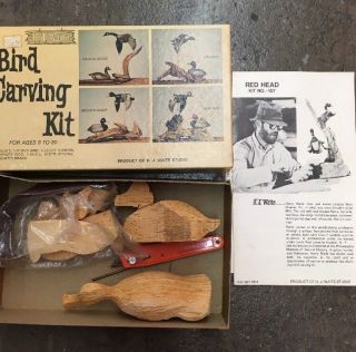 Vintage 1974 H.  J.  Waite Studio Bird Wood Carving Kit Red Head No.  101