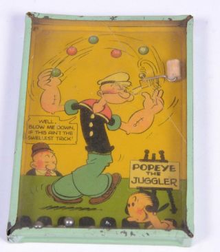 Vintage 1929 Bar Zin Mfg Popeye The Juggler Pipe And Ball Game Tin / Glass