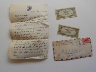 Wwii Letter 1945 Japanese Currency Notes Marine Fighter Squadron 211 Usmc Ww2