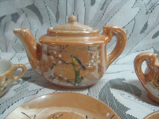 Lusterware Child ' s Porcelain Dishes,  Partial Set (12),  Bird Vintage Japan 3