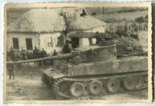 German Wwii Archive Photo: Panzer Vi Tiger Tank In The Village,  Eastern Front