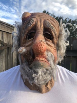 Old Man Cigar Bald Head Hair Beard Hobo Halloween Mask Germany Slipknot Sid Vtg