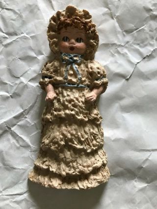 June Mckenna Victorian Doll With Blue Ribbons Flat Figurine Ornament Euc