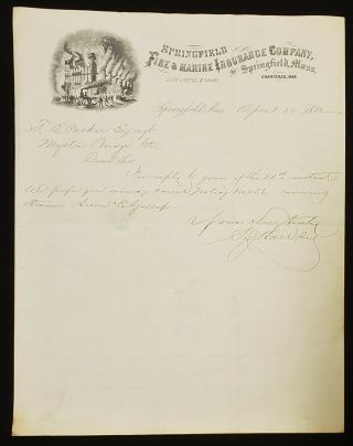 Illust.  Letterhead Springfield Fire & Marine Insurance Co Springfield Ma 1882