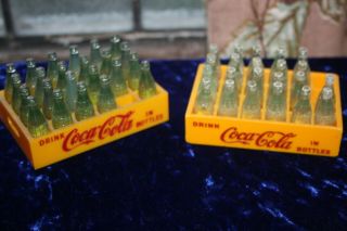Set 2 Cases Of Individual Mini Coca Cola Bottles In Vintage Yellow Crates Sample