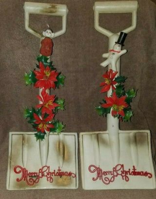 Vintage Set Of 2 Plastic Shovel Christmas Decorations