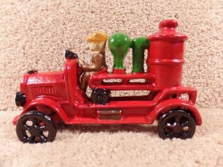 Antique Cast Iron Red Fire Engine Truck Firefighter Pumper Fireman Moving Tires