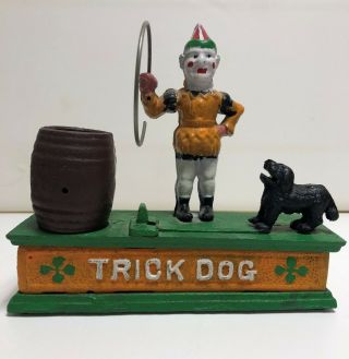 Vintage Cast Iron Mechanical Bank Trick Dog