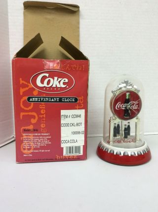 2002 Coca Cola Anniversary Clock W/ Coke Bottle Revolving Pendulum Dome