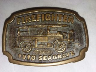 Fire Dept Bts Firefighter 1910 Seagrave Truck Vintage Solid Brass Belt Buckle Us