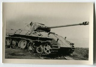 German Wwii Small Size Photo: Panzer V Panther Tank At Battlefield,  Agfa Paper