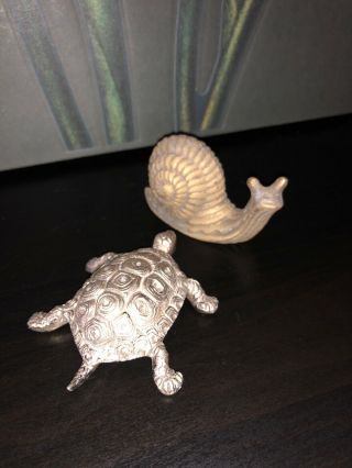 Vintage Brass,  Silver Snail And Turtle Paperweights
