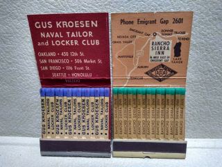 2 Diff.  Early Full Feature Matchbooks Gus Kroesen Navel Tailer & Locker Club,  1
