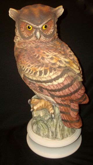 Vintage Andrea Sadek Japan Great Horned Owl Large Ceramic 12 ½” Figurine Statue