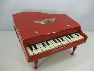 Vintage Toy Baby Grand Piano Red Painted Wood