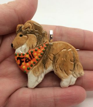 Fall Sheltie Collie Pumpkin Dog Pendant Charm Jewelry Sculpture Painting Art
