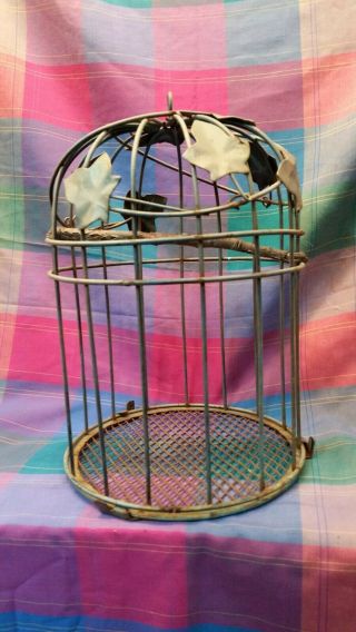 Vintage Decorative Green Metal Bird Cage 7” X 11 " Round