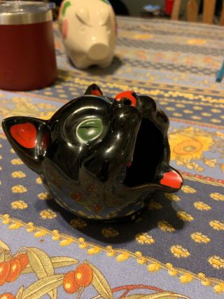 Black Cat Mi Japan Green Eyes Black Glazed Redware Kitty Head Smoker Ashtray