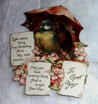 Victorian Christmas Card With Robbins