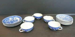 Vintage Blue Willow Cups Saucers And Plates From Children 
