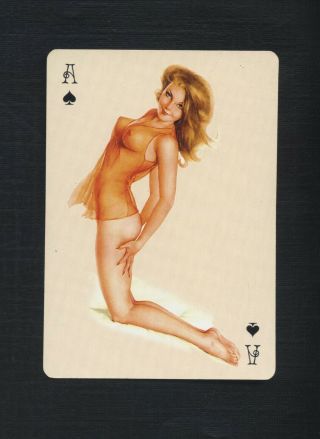 Vintage Ace Of Spades Swap/playing Card Risque Woman Kneeling In Flimsy Top