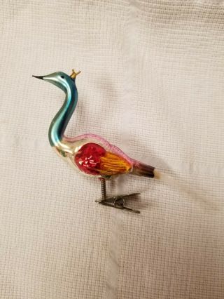 Vintage Glass Peacock Bird Christmas Clip Ornament - Very Old - From The 50 