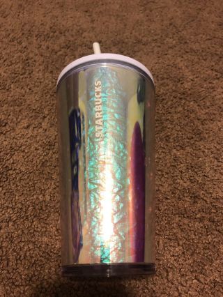 With Tag Starbucks Holiday Rainbow Hologram Drink Cup 16oz