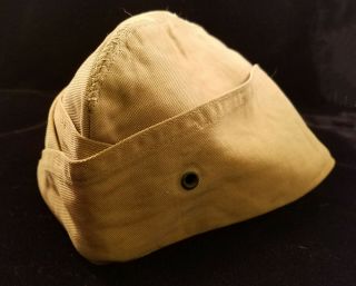 Vintage Wwii Ww2 Us Army Military Tan Khaki Garrison Cap Hat - No Piping