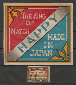 Old Matchbox Gross Label Japan,  " Happy " The King Of Match,  14.  8 X 13.  1 Cm