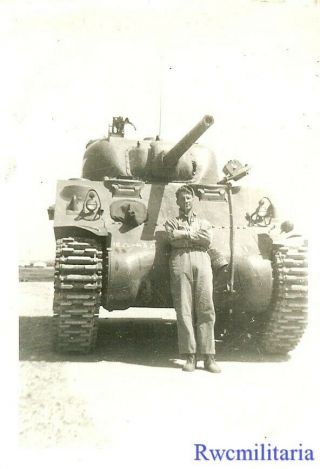 Port.  Photo: Best Us Soldier Posed In Field In Front Of M4 Sherman Tank (1)