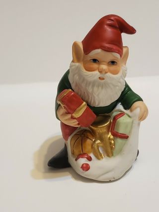 Homco Christmas Pixie Elf Gnome Santas Helper W/bag Of Toys 5602 3 " Tall