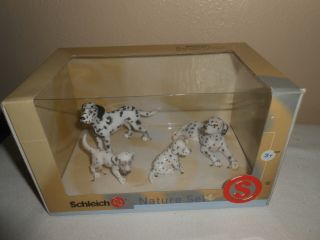 Nib Schleich Germany Rare Nature Set 5 Dalmation Dogs And Puppies Family Playset