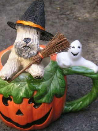 Soft Coated Wheaten Terrier Witch In A Ceramic Pumpkin Mug