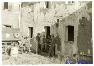 Good View Us Troops Chatting By M3 Armored Halftrack By Battered Building