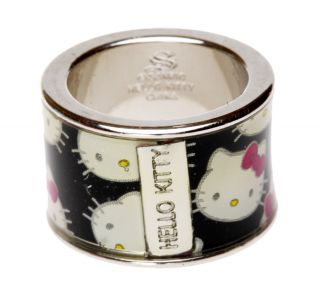 Sanrio - Hello Kitty Wide 14mm Black Band Pattern Ring Sz 6