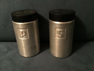 Vintage Aluminum Salt And Pepper Shakers With Black Bakelite Lids