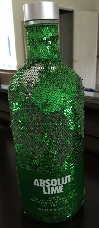 Absolut Vodka Lime Green & Silver Sequin Bottle Cover 750ml 2018 Limited Edition