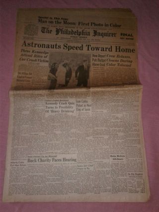 Vintage Philadelphia Inquirer Newspaper - July 23,  1969 - Astronauts,  Kennedy 