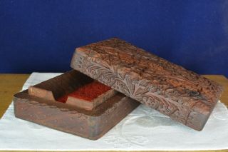 Vintage Wooden Trinket Box Wood Hand Carved Northern India Detailed