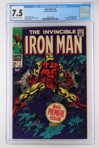 Iron Man 1 - Cgc 7.  5 Vf - Marvel 1968 - Origin Iron Man