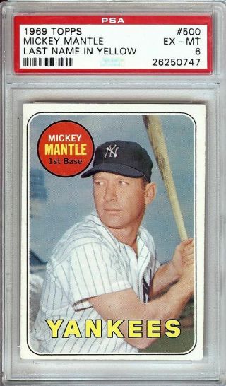 Mickey Mantle 1969 Topps Vintage Baseball Card Graded Psa Ex - Mt 6 Yankees 500