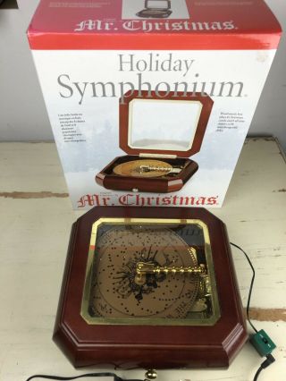Holiday Symphonium Mr.  Christmas Wooden Music Box Has 16 Discs & Box