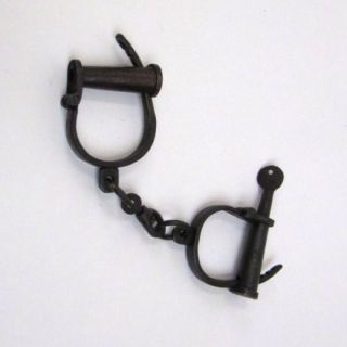 Metal Hand Cuffs Iron Shackles Hand Cuff With Chain 12 " L Old World Antique