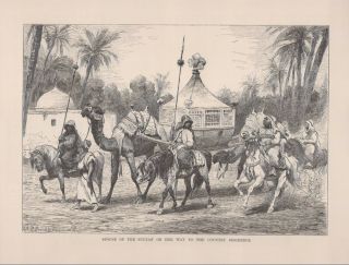 Sultan Spouse Camel Caravan - 1878 Steel Engraving Print - C.  Rudolf Huber