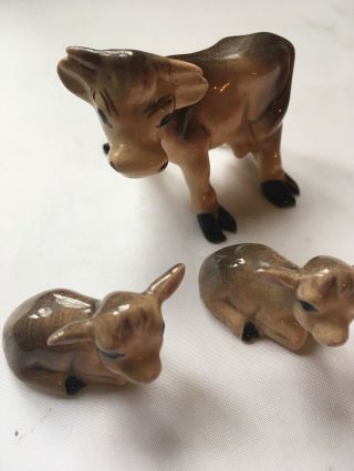 Vintage miniature 3 bone china Figurines Brown Cow Family 2