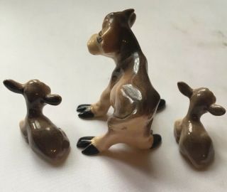Vintage miniature 3 bone china Figurines Brown Cow Family 3