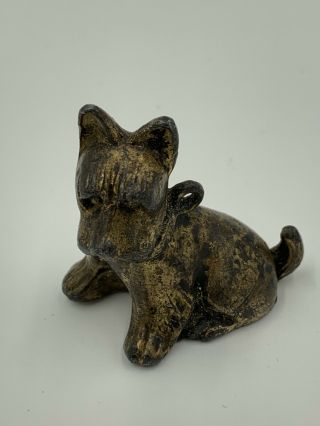 Vintage Cast Metal Bronze ? Scottie Terrier Dog Figurine With Loop Signed